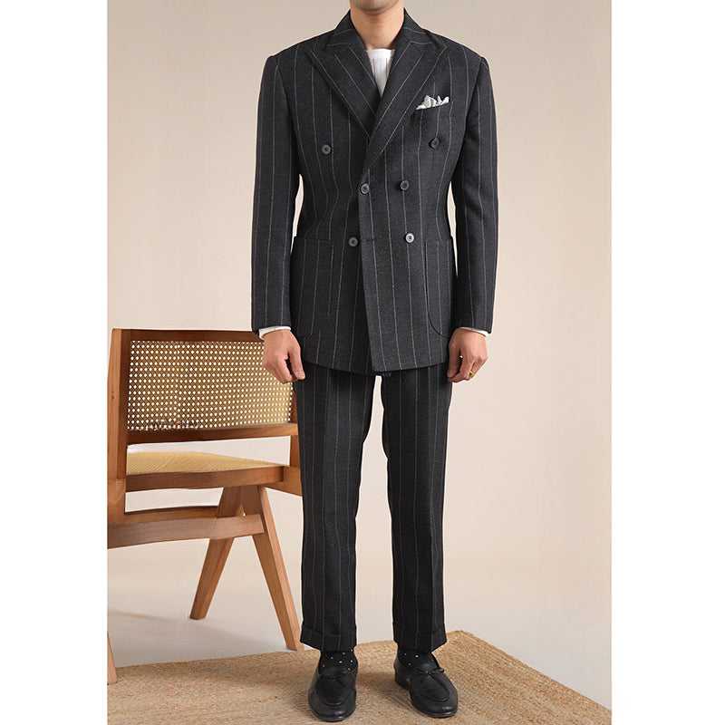 Italian Double-breasted Striped Business Casual Blazer