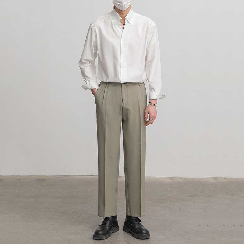 Slim Fit Solid Color Pointed Collar Shirt