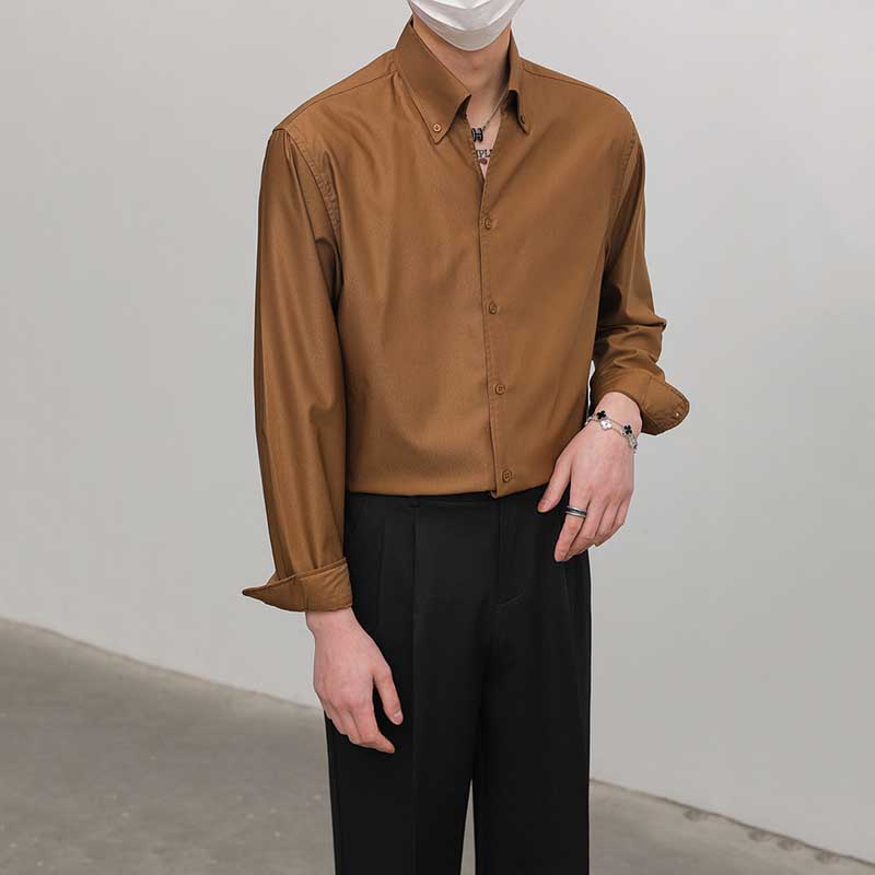 Slim Fit Solid Color Pointed Collar Shirt