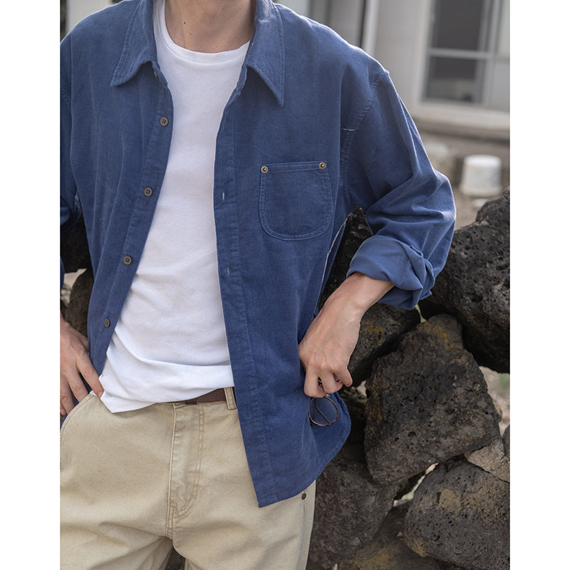 Multicolor Square Neck Corduroy Shirt