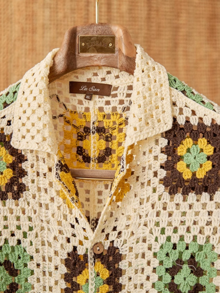 Knitted Cuban Collar Beach Casual Loose Cardigan
