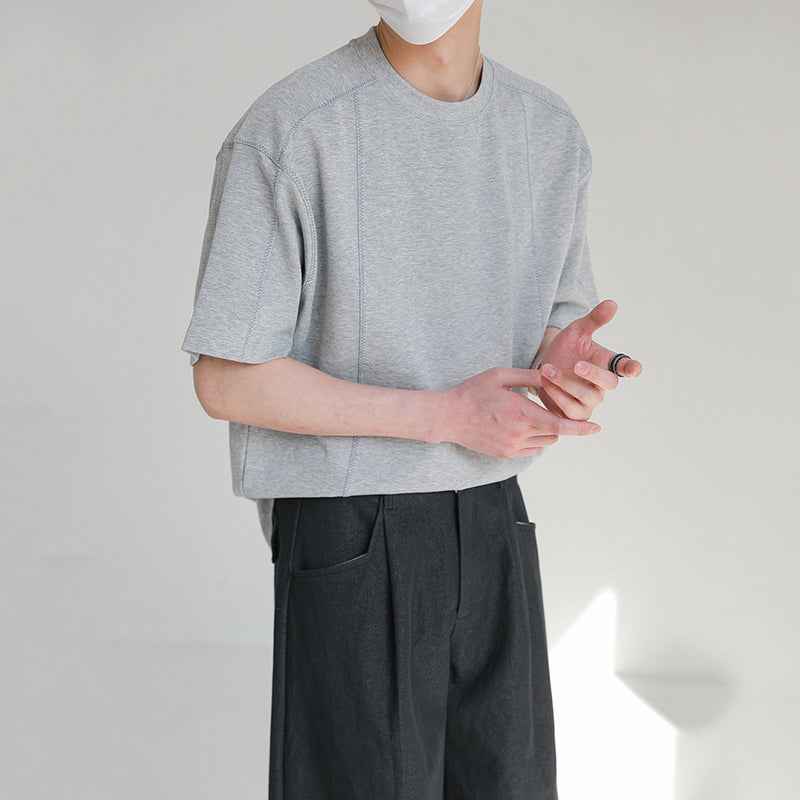 Round Neck Structured Clear Lines Loose T-shirt