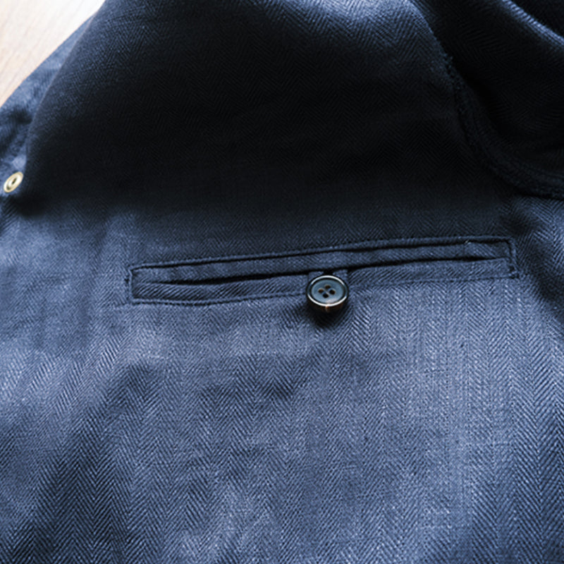 Summer 100% Linen Herringbone Unstructured Waist Trench jacket
