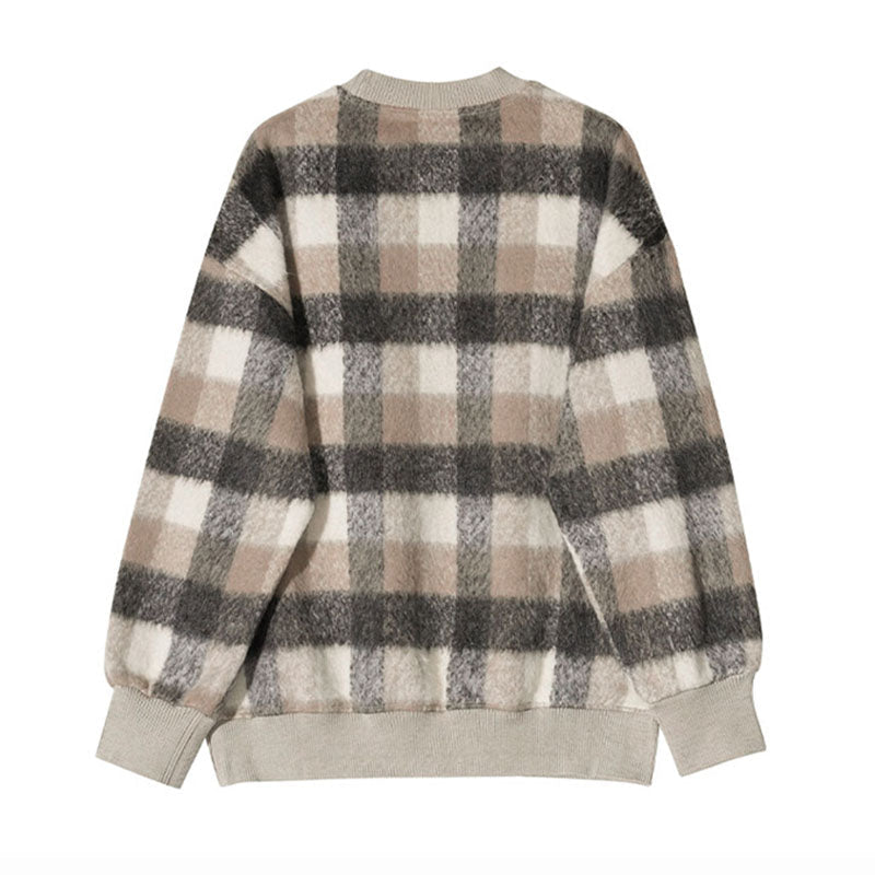 Men's Casual Plaid Color Block Round Neck Loose Sweatshirt