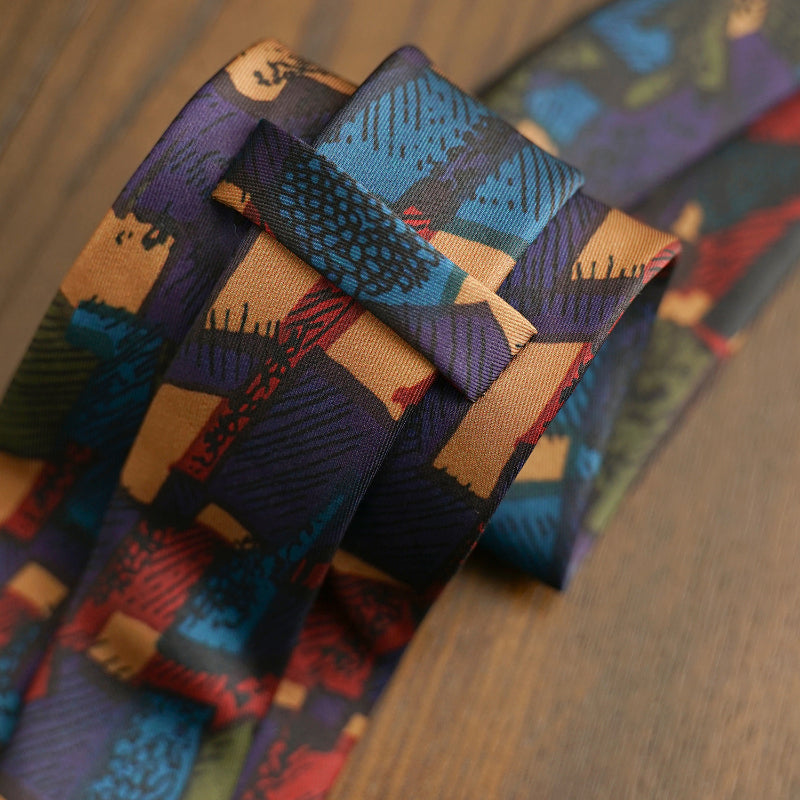 Men's Patterned Oil Painting Hand-tied Large Tie