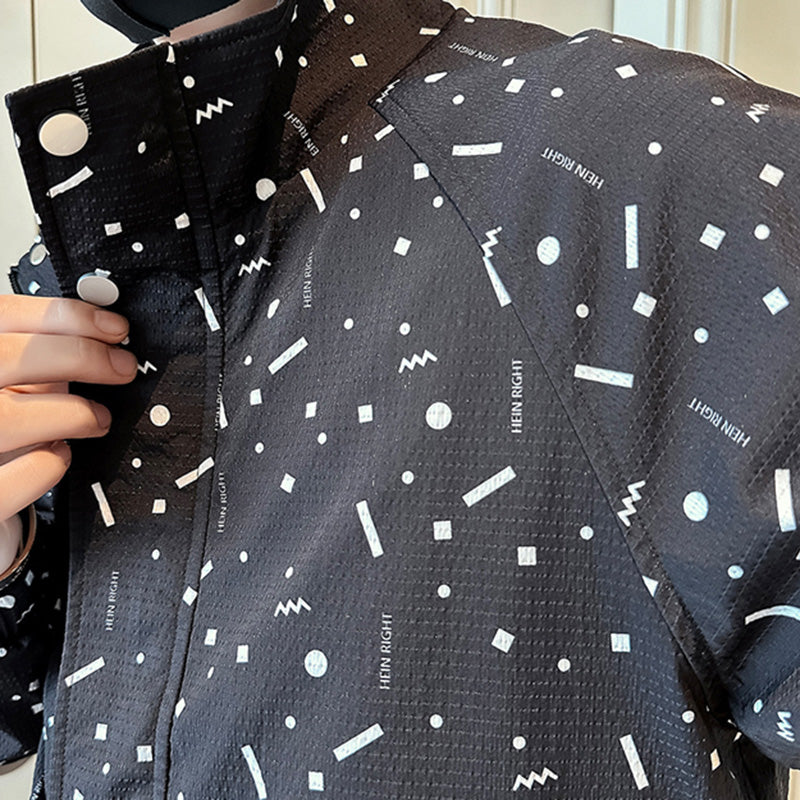Men's Casual Stand Collar Printed Loose Jacket