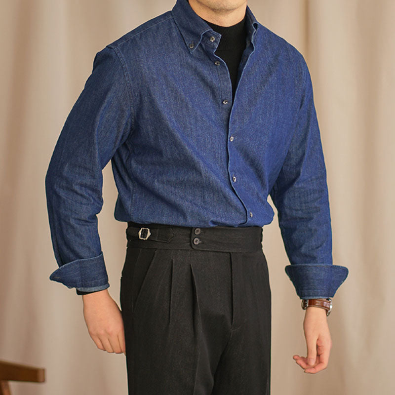 Men's Vintage Long Sleeve Casual Peak Collar Dress Shirt