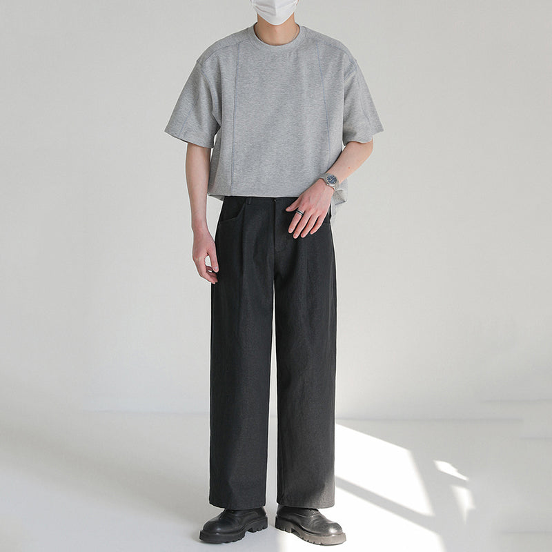 Round Neck Structured Clear Lines Loose T-shirt