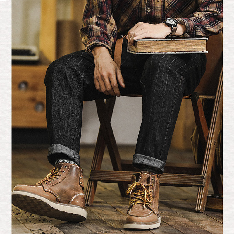 Loose Fit Washed Tapered Stripe Jeans
