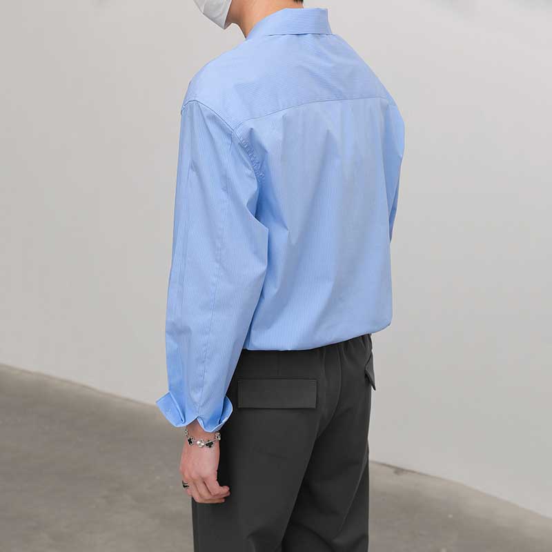 Loose Casual Lapel Pinstripe Shirt