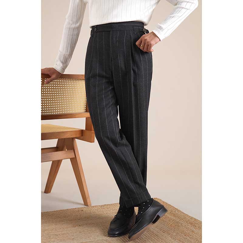 Italian Style Double Button Striped Suit Trousers