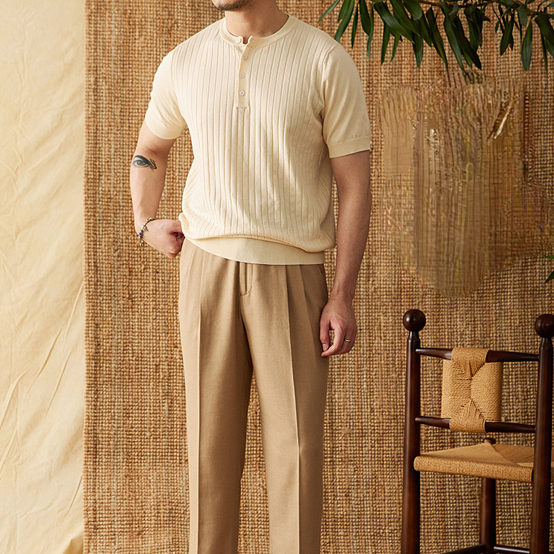 Striped Button Short-Sleeved T-shirt