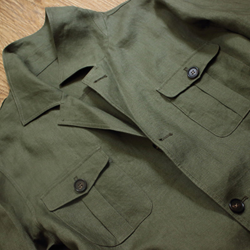 POLO Collar Unstructured Linen Solid American Jacket