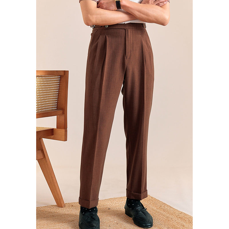 Summer Breathable Italian Double Pleated Naples Straight Trousers