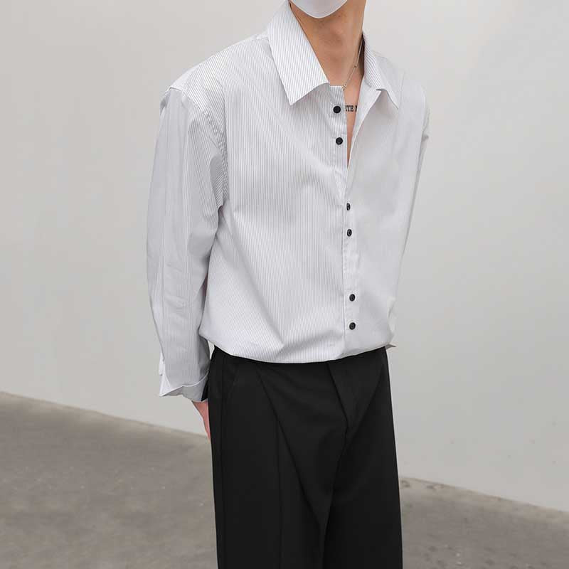 Loose Casual Lapel Pinstripe Shirt
