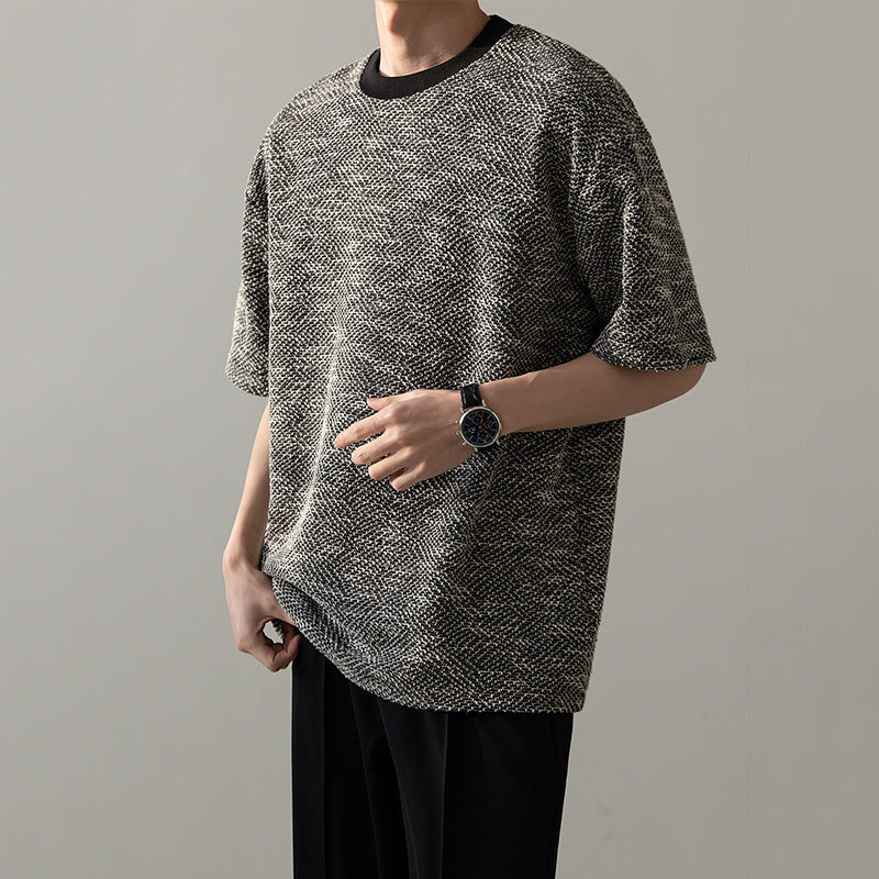 Collarless Knitted Casual T-shirt