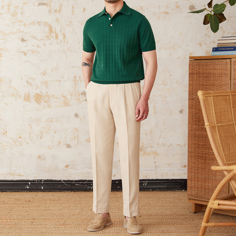 Vintage Lapel Pure Cotton Hollow POLO Shirt