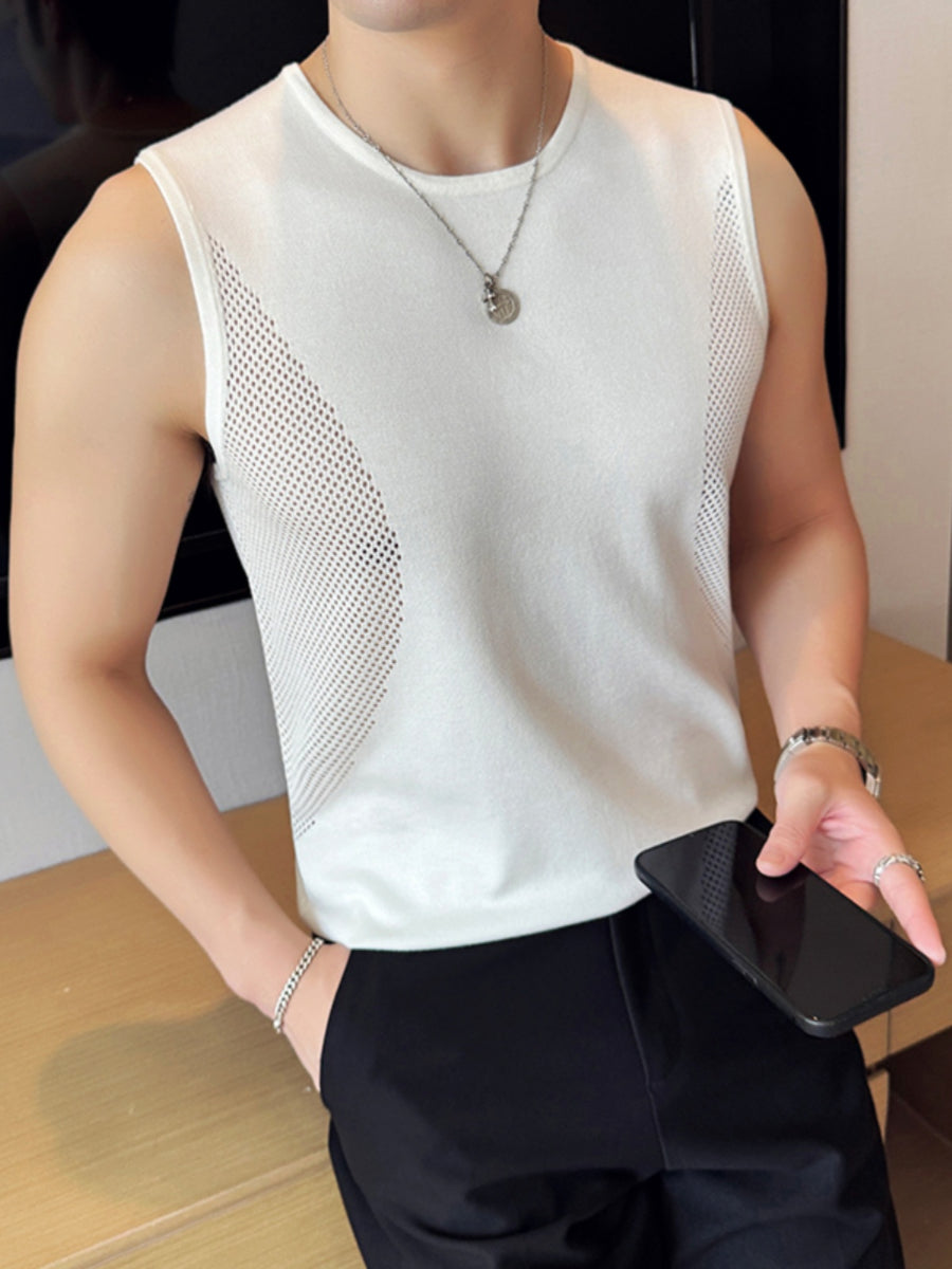 Ice Silk Hollow Knit Sleeveless Vest