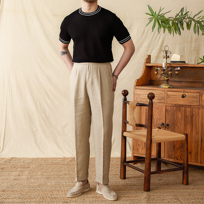 Contrast Color Round Neck Casual Hollow Shirt