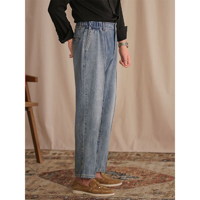 Mens Straight Casual British Business Elastic Waist Jeans