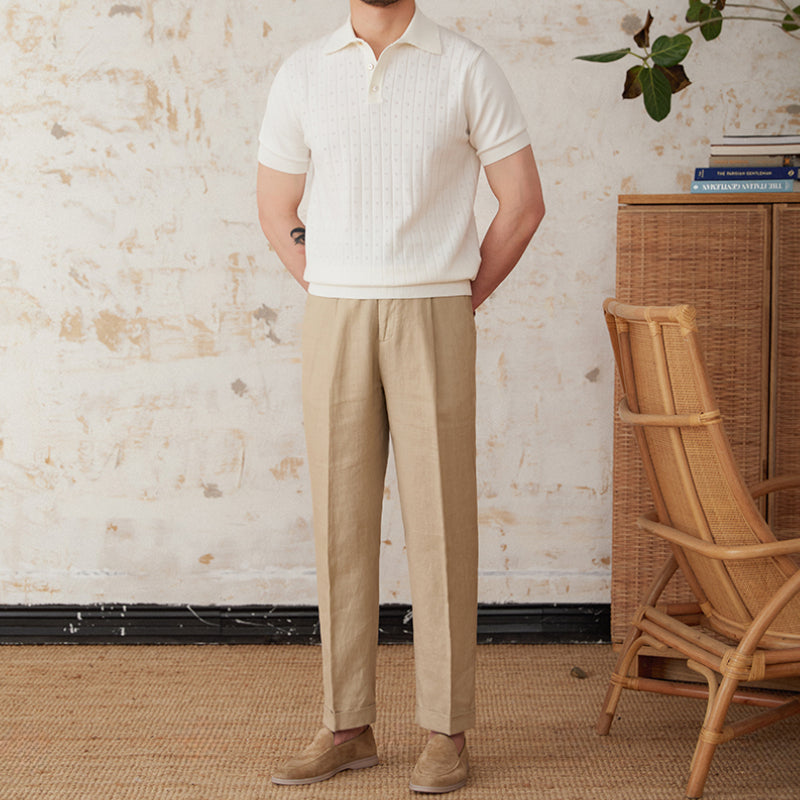 Vintage Lapel Pure Cotton Hollow POLO Shirt