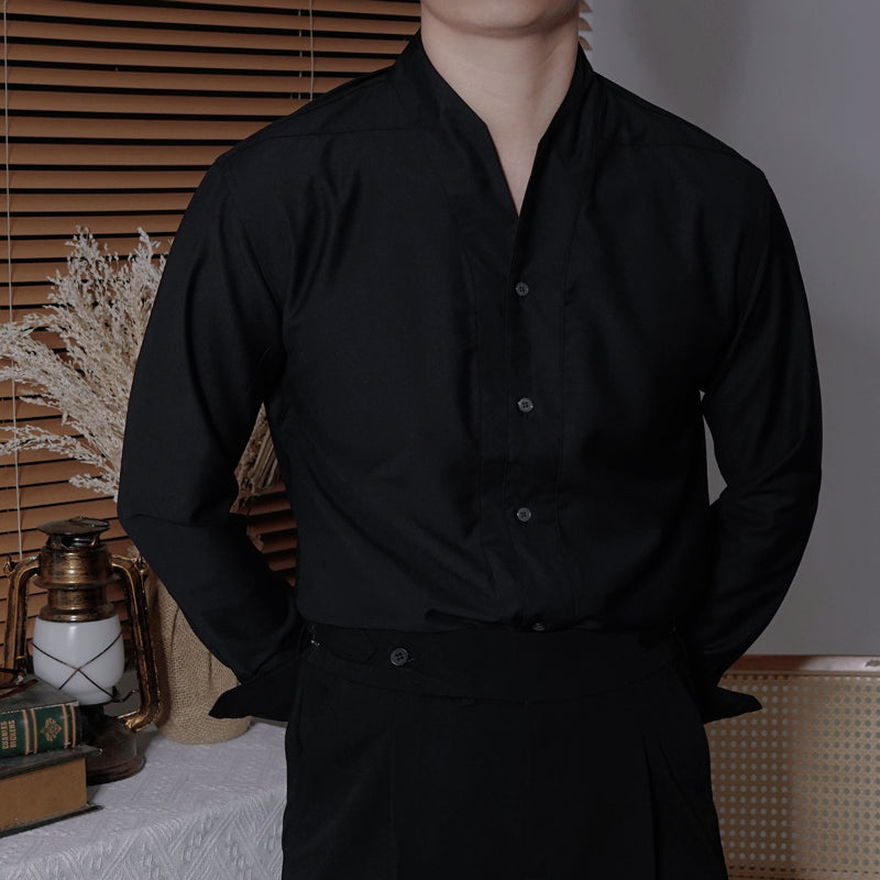 Men's V-neck Slim Fit Long Sleeve Casual Shirt