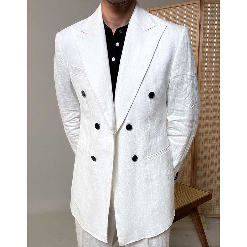 Summer 100% Linen Naples Peaked Lapel Casual Thin Blazer