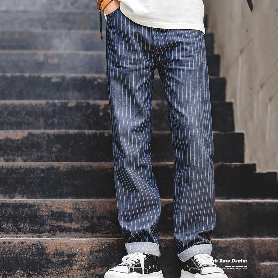 "Wabash Raw Denim" Railway Stripe Straight Men's Pants