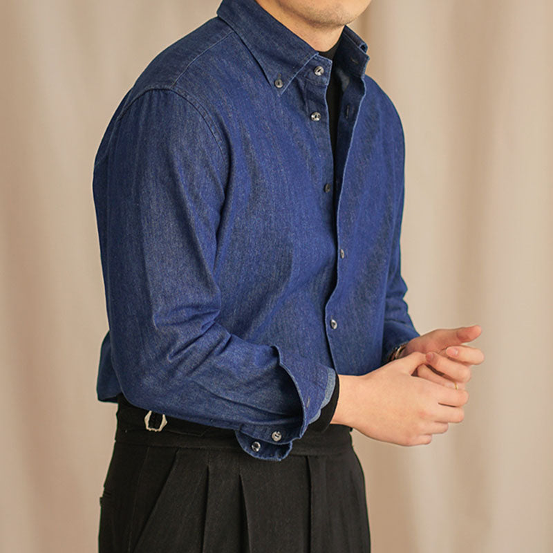 Men's Vintage Long Sleeve Casual Peak Collar Dress Shirt