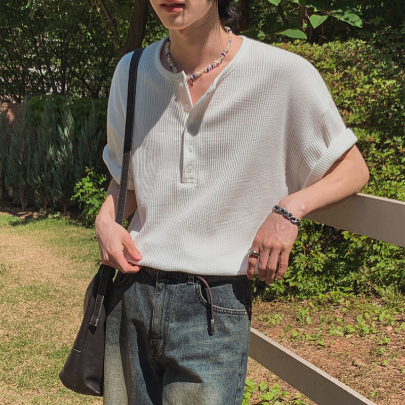 Henley Collar Loose Casual T-shirt