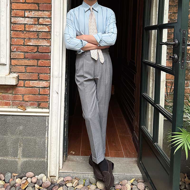 Men's Slim Fit Long Sleeve Peak Collar Business Shirt