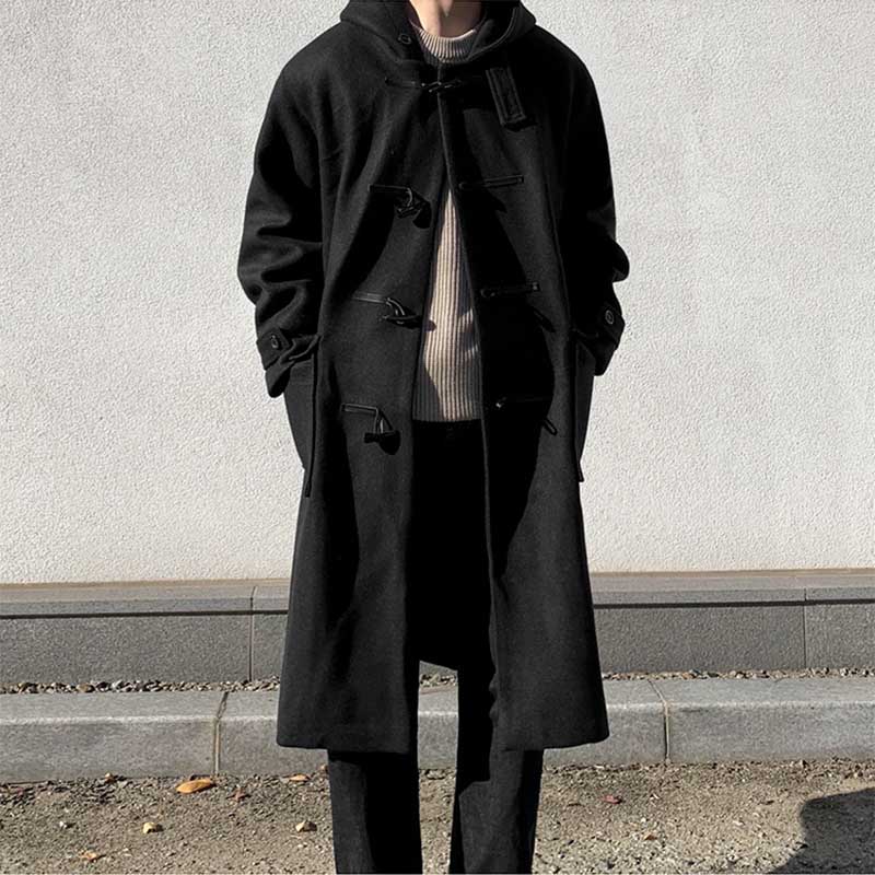 Casual Hooded Lapel Horn Button Loose Windbreaker