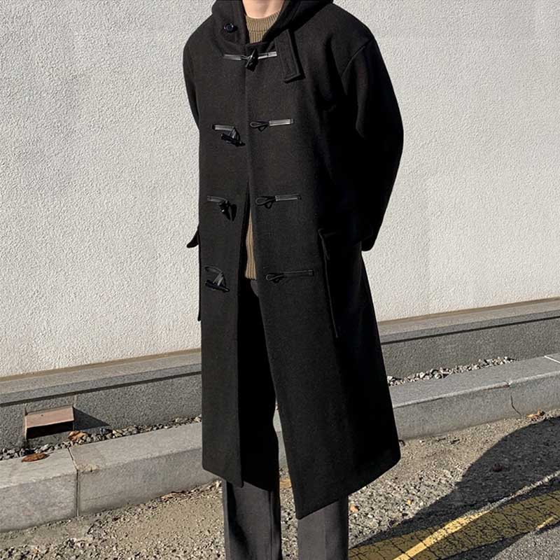 Casual Hooded Lapel Horn Button Loose Windbreaker