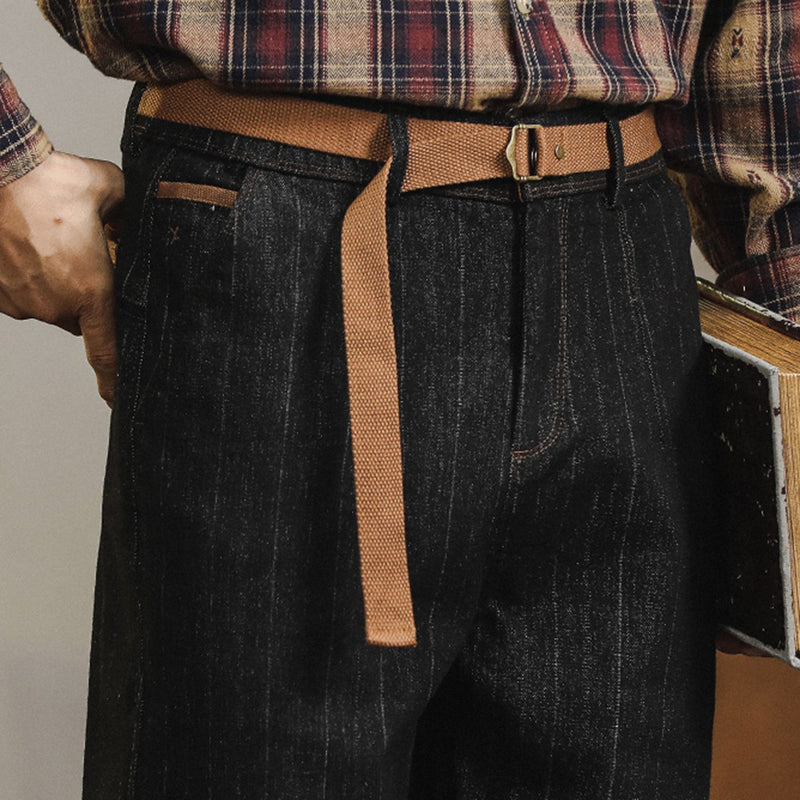 Loose Fit Washed Tapered Stripe Jeans