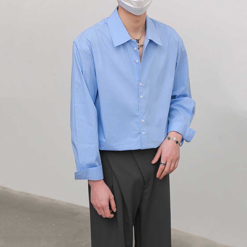 Loose Casual Lapel Pinstripe Shirt