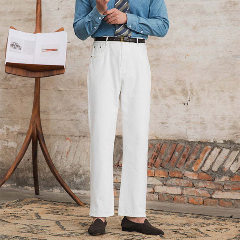 Men's Vintage Washed Jeans High Waist Straight Trousers