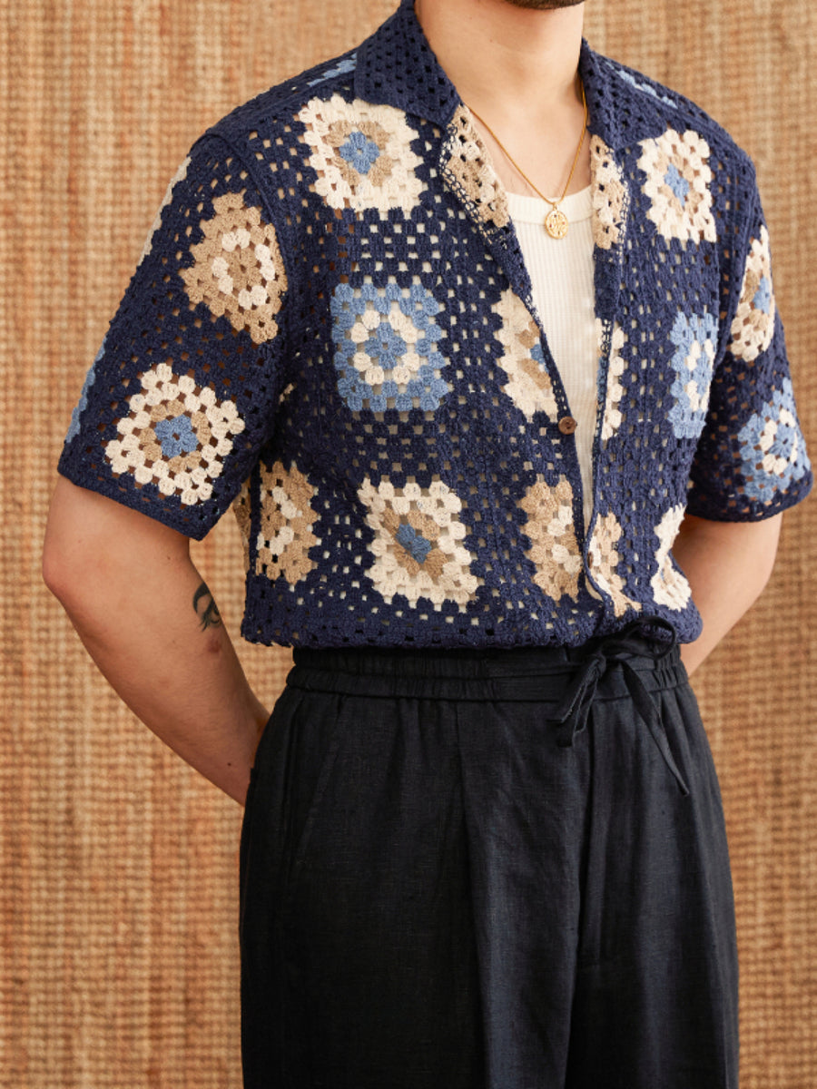 Knitted Cuban Collar Beach Casual Loose Cardigan