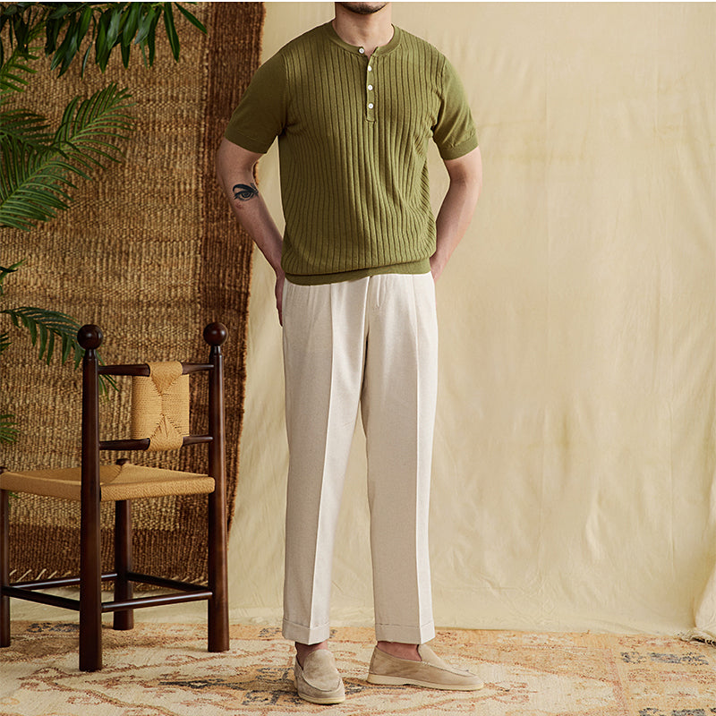 Striped Button Short-Sleeved T-shirt