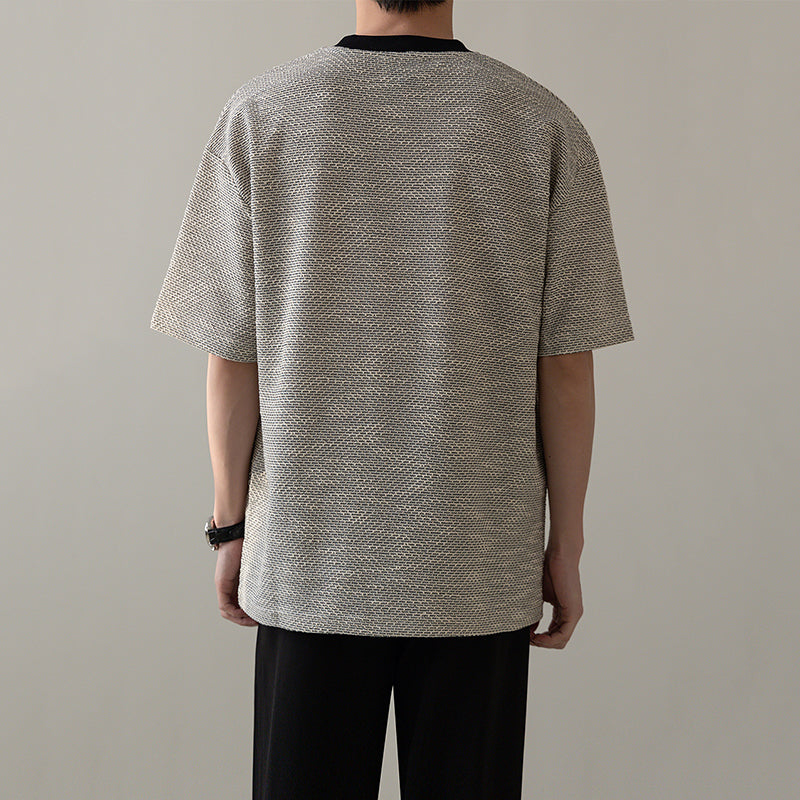 Collarless Knitted Casual T-shirt