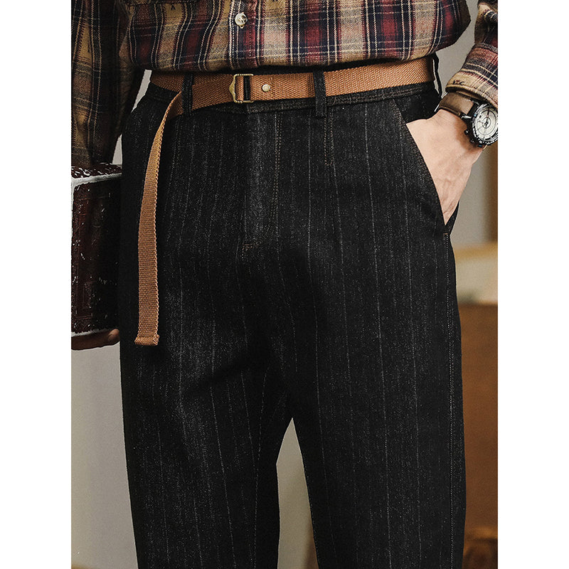 Loose Fit Washed Tapered Stripe Jeans
