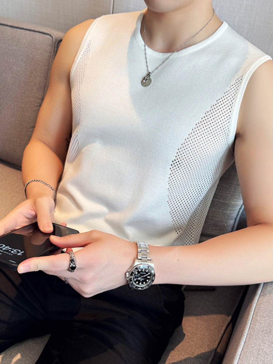 Ice Silk Hollow Knit Sleeveless Vest