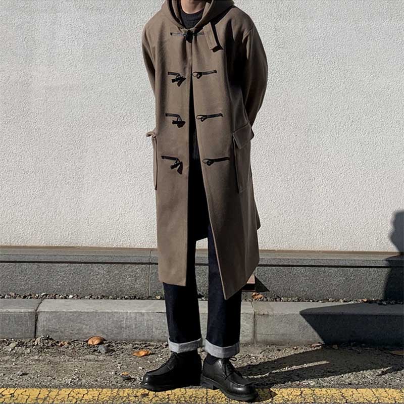 Casual Hooded Lapel Horn Button Loose Windbreaker