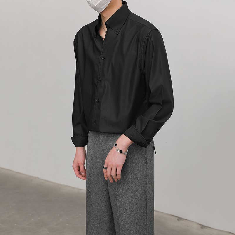 Slim Fit Solid Color Pointed Collar Shirt