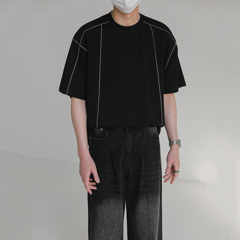 Round Neck Structured Clear Lines Loose T-shirt