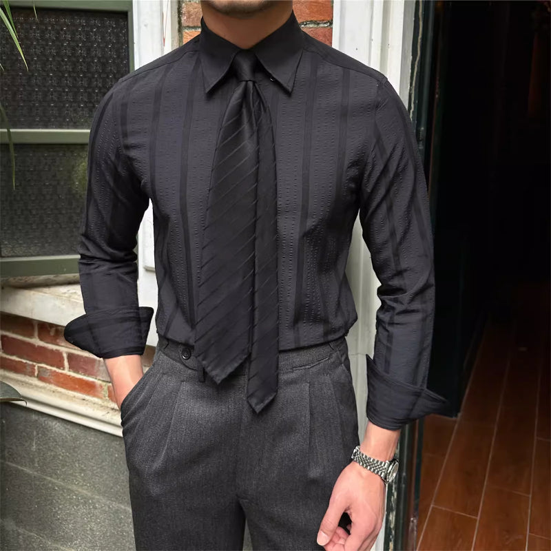 Men's Slim Fit Long Sleeve Peak Collar Business Shirt
