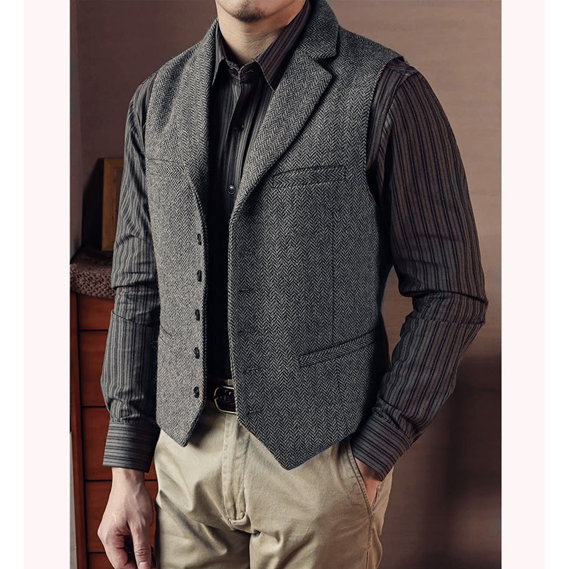 Men's Wool Slim-fit Suit Collar Vest