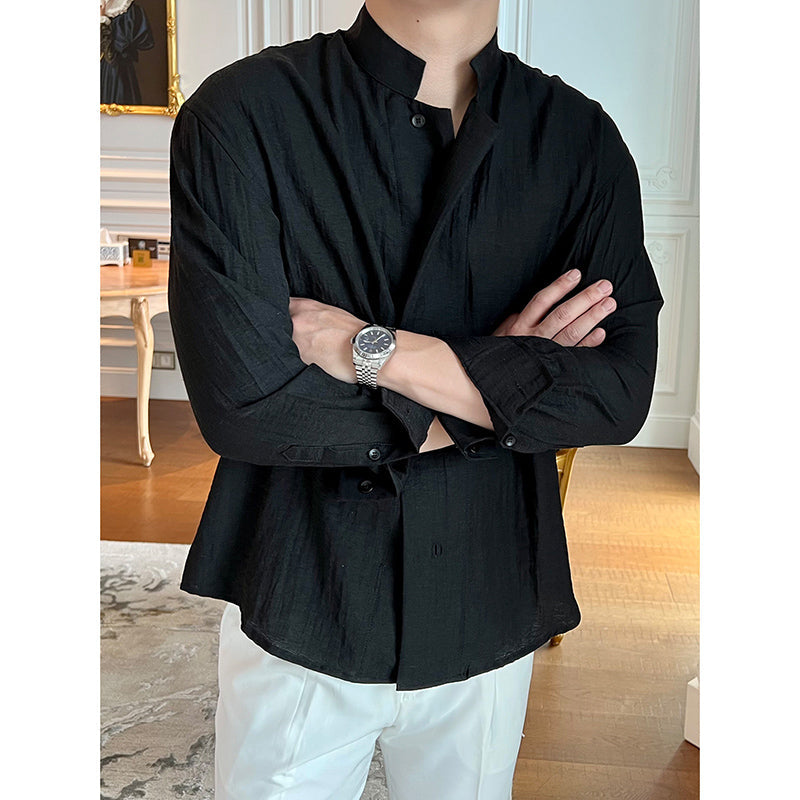 Mens Casual Stand Collar Loose Thin Shirt