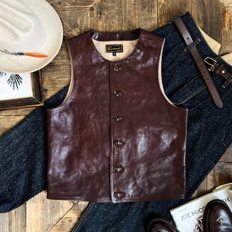 Men's Vegetable Tanned Cowhide Round Neck Leather Vest