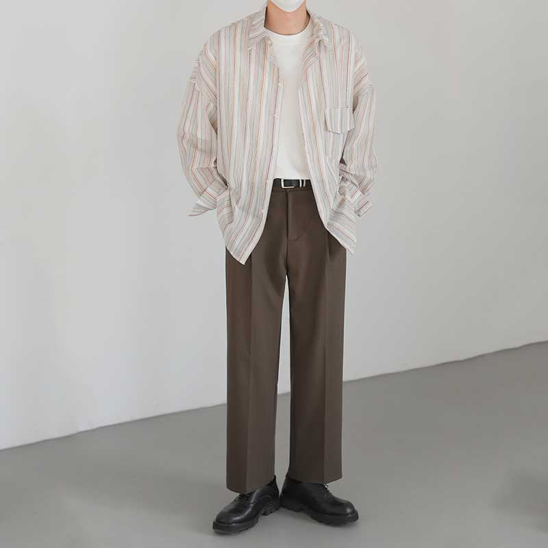 Men's Loose Striped Casual Long Sleeve Shirt