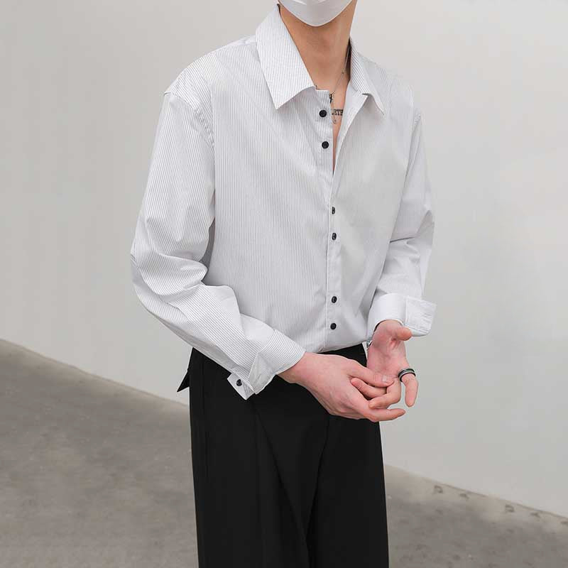 Loose Casual Lapel Pinstripe Shirt